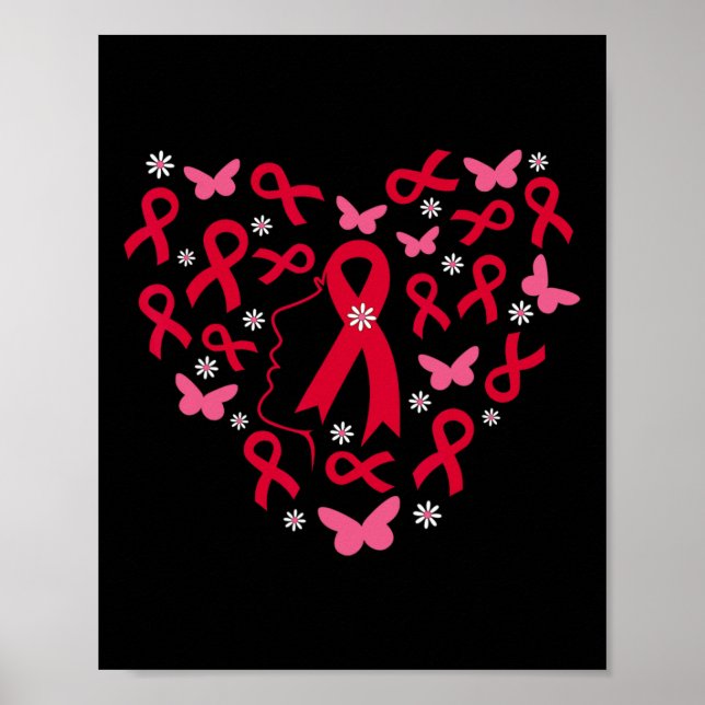 Heart Woman Support Blood Cancer Warrior Red Ribbo Poster (Front)