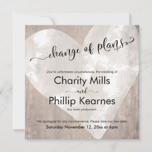 Heart Wood Postponed Wedding Change of Plans Card