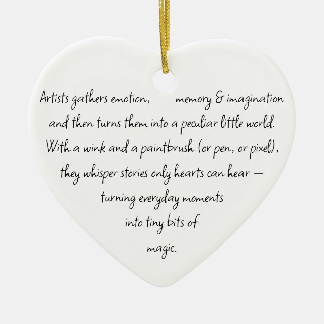 Heart Words Explaining and Artist Whimsical Art Ceramic Tree Decoration (Front)
