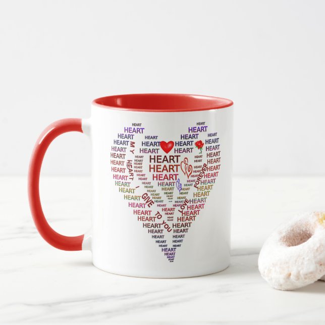 Heart Words in Heart of Love Coffee Mug (With Donut)