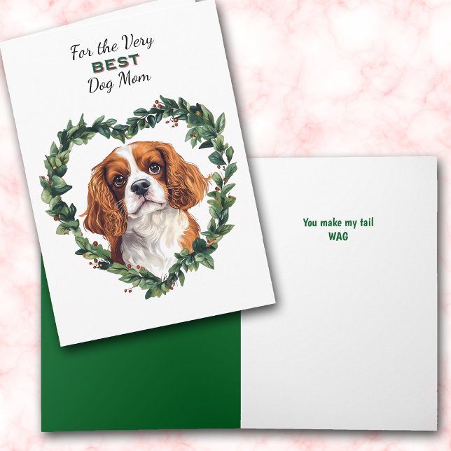 Heart Wreath Cavalier King Charles Spaniel Mom Holiday Card (Creator Uploaded)