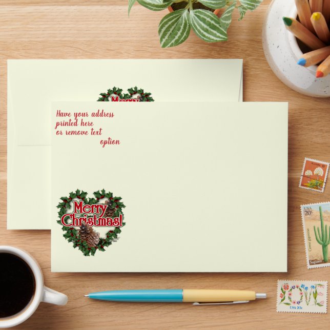 Heart Wreath Merry Christmas Envelope (Desk)