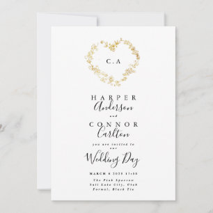 Heart Wreath Monogram Wedding Invitation
