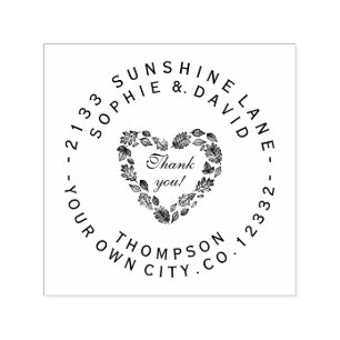 Heart Wreath Thank You Circular Wedding Monogram Self-inking Stamp