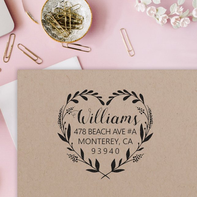 Heart Wreath Wedding Return Address  Self-inking Stamp (Creator Uploaded)