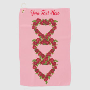 Heart Wreaths of Pretty Red Roses Leaves Pink Golf Towel