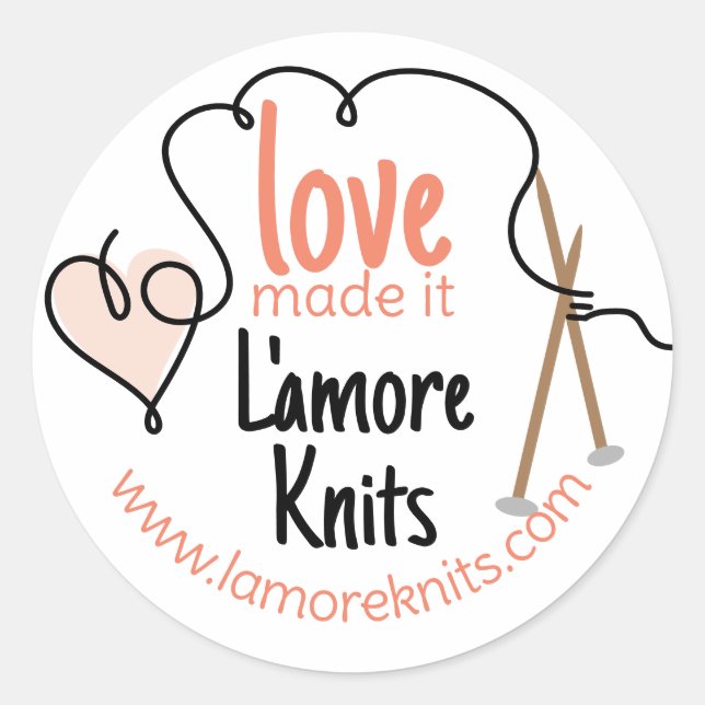Heart yarn love knitting needles gift tag stickers (Front)