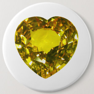 Heart Yellow Gemstone 6 Cm Round Badge