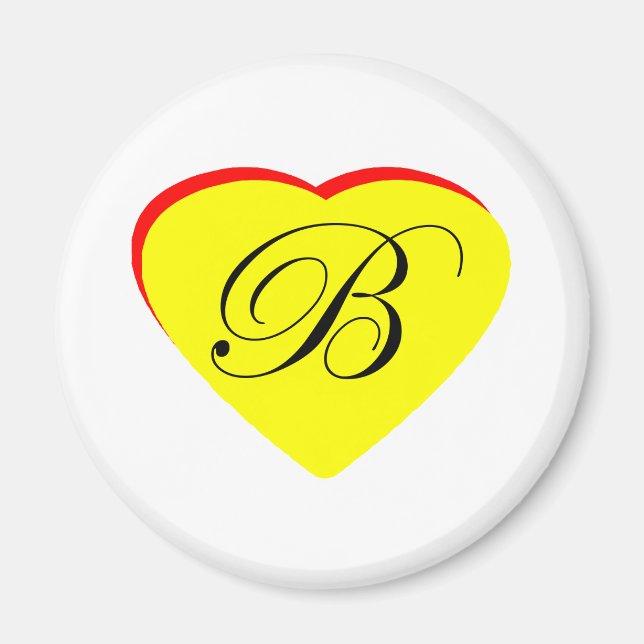 Heart Yellow Red B Wedding Invitation The MUSEUM Z Magnet (Front)