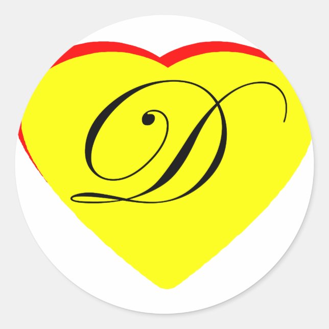 Heart Yellow Red D Wedding Invitation The MUSEUM Z Classic Round Sticker (Front)