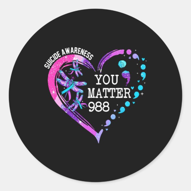 Heart You 988 Suicide Prevention Awareness  Classic Round Sticker (Front)