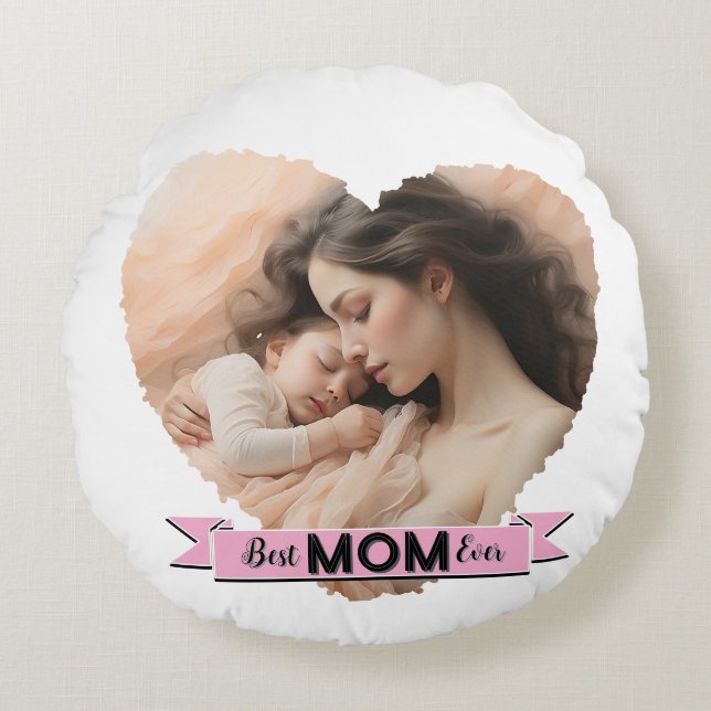 Heart You, Best Mum Ever Ribbon Round Cushion (Front)