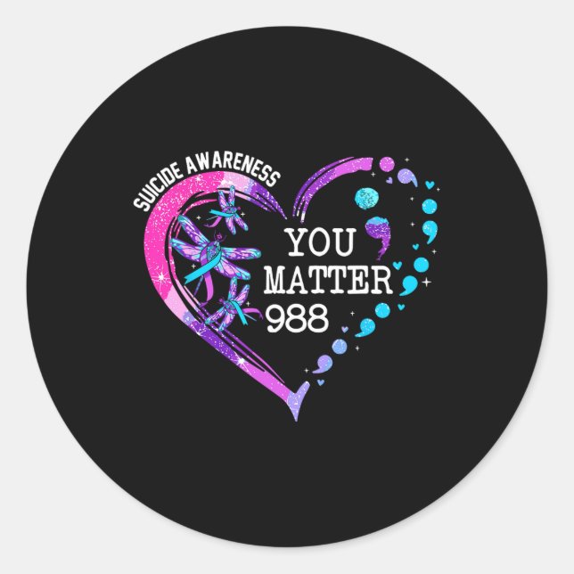 Heart You Problem 988 Suicide Prevention Awareness Classic Round Sticker (Front)