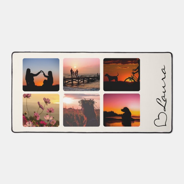 Heart Your Name Photo Script Custom Gift Desk Mat (Front)