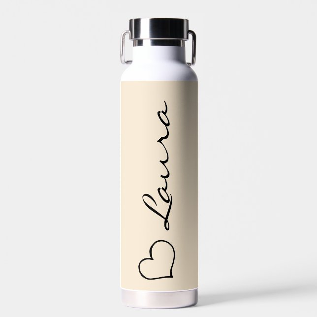 Heart Your Name Script Custom Gift Water Bottle (Front)
