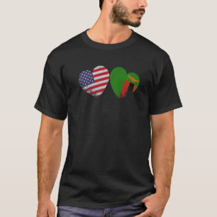 Heart Zambian American Flag Patriotic Family Herit T-Shirt