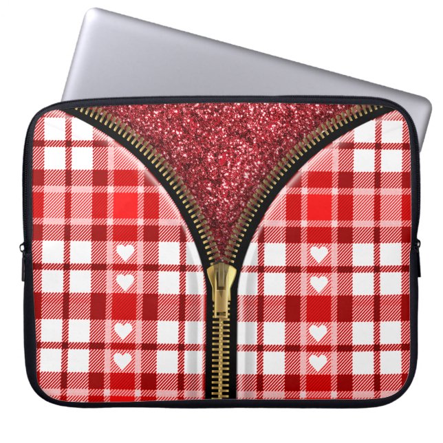Heart Zipper Laptop Bag – Red Glitter Inside (Front)
