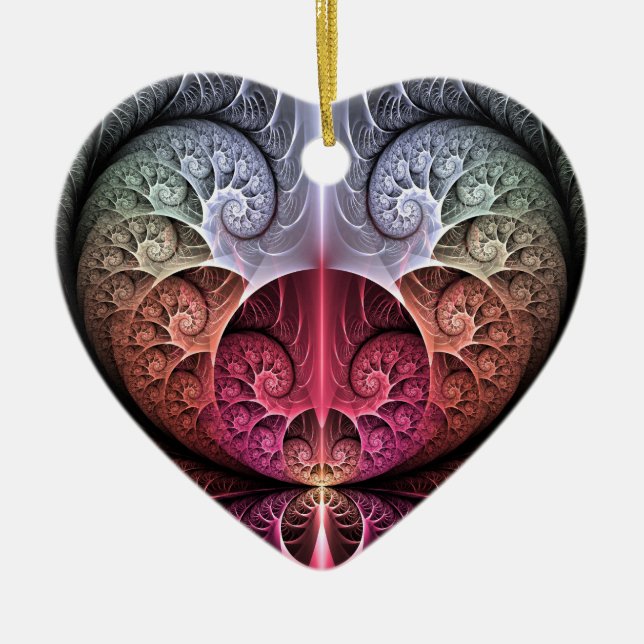 Heartbeat, Abstract Surreal Fantasy Fractal Art Ceramic Tree Decoration (Front)