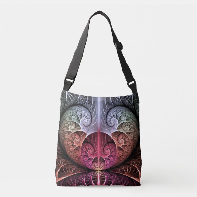 Heartbeat, Abstract Surreal Fantasy Fractal Art Crossbody Bag (Front)