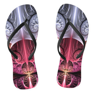 Heartbeat, Abstract Surreal Fantasy Fractal Art Flip Flops