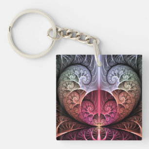 Heartbeat, Abstract Surreal Fantasy Fractal Art Key Ring