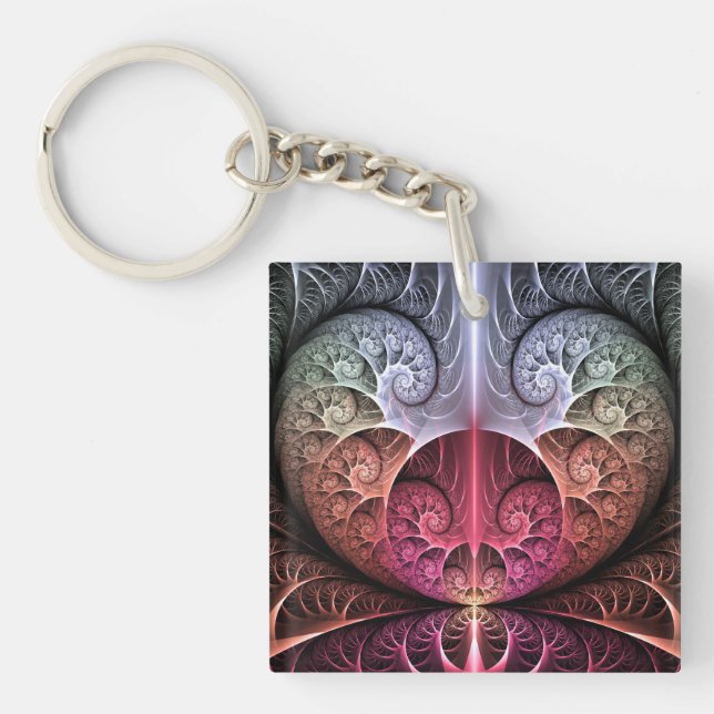 Heartbeat, Abstract Surreal Fantasy Fractal Art Key Ring (Front)