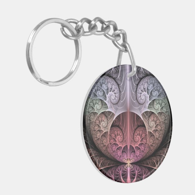 Heartbeat, Abstract Surreal Fantasy Fractal Art Key Ring (Front Left)