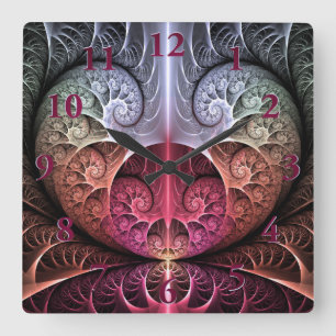 Heartbeat, Abstract Surreal Fantasy Fractal Art Square Wall Clock