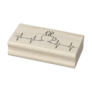 Heartbeat and Coffee Rubber Stamp