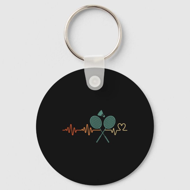 Heartbeat Badminton Shuttle Racket Retro Player Gi Key Ring (Front)