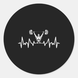 Heartbeat Barbell Bodybuilding Weightlifting Gym W Classic Round Sticker