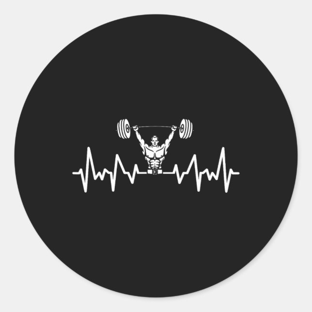 Heartbeat Barbell Bodybuilding Weightlifting Gym W Classic Round Sticker (Front)