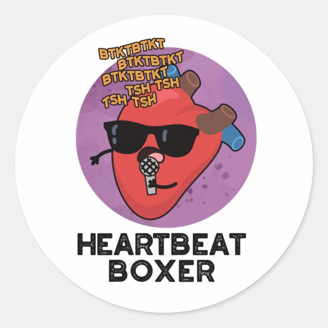 Heartbeat Boxer Funny Music Heart Pun  Classic Round Sticker (Front)