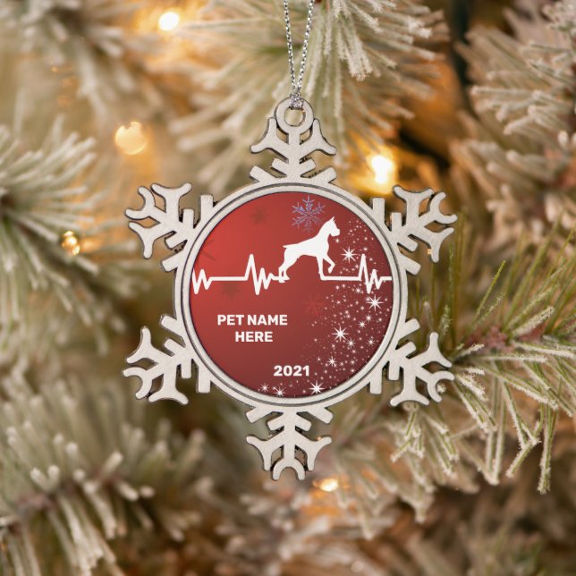 Heartbeat Boxer Snowflake Pewter Christmas Ornament (Tree)