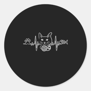 Heartbeat Cat Funny Kitty Gift For Cat Mom Cat Dad Classic Round Sticker