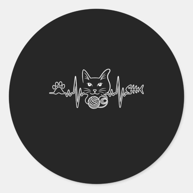 Heartbeat Cat Funny Kitty Gift For Cat Mum Cat Dad Classic Round Sticker (Front)