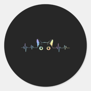 Heartbeat Cat Lover Animal Silhouette Cute Cat Classic Round Sticker