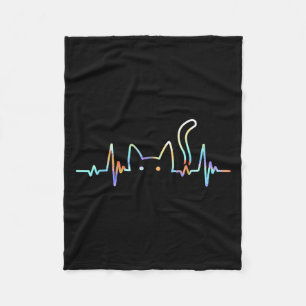 Heartbeat Cat Lover Animal Silhouette Cute Cat Fleece Blanket