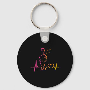 Heartbeat Cat Lover Animal Silhouette Cute Cat  Key Ring