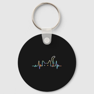 Heartbeat Cat Lover Animal Silhouette Cute Cat Key Ring