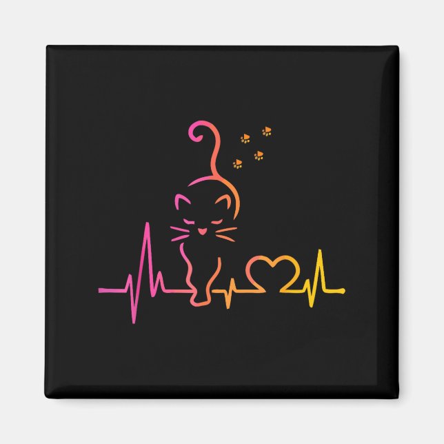 Heartbeat Cat Lover Animal Silhouette Cute Cat  Magnet (Front)