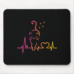 Heartbeat Cat Lover Animal Silhouette Cute Cat  Mouse Mat