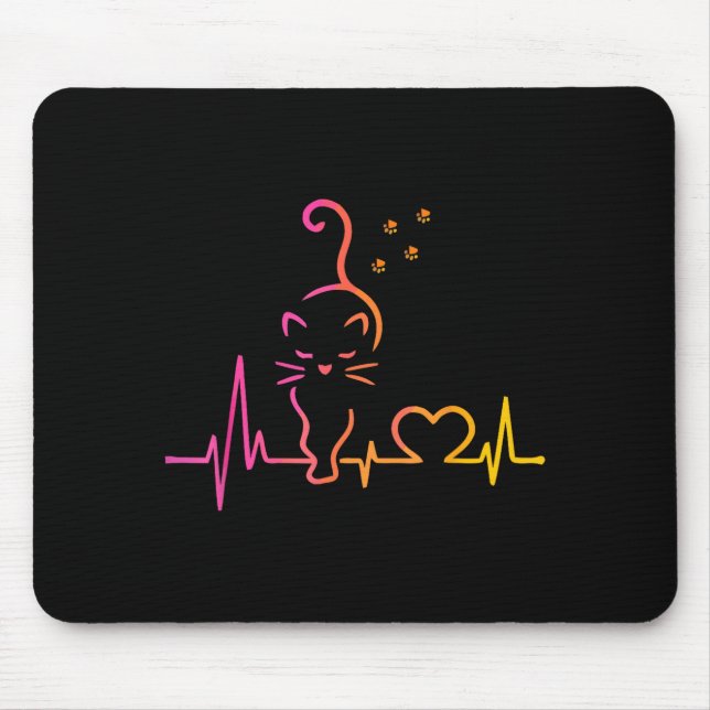 Heartbeat Cat Lover Animal Silhouette Cute Cat  Mouse Mat (Front)