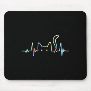 Heartbeat Cat Lover Animal Silhouette Cute Cat Mouse Mat