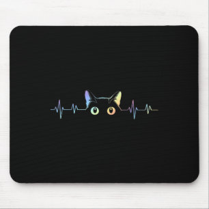 Heartbeat Cat Lover Animal Silhouette Cute Cat Mouse Mat