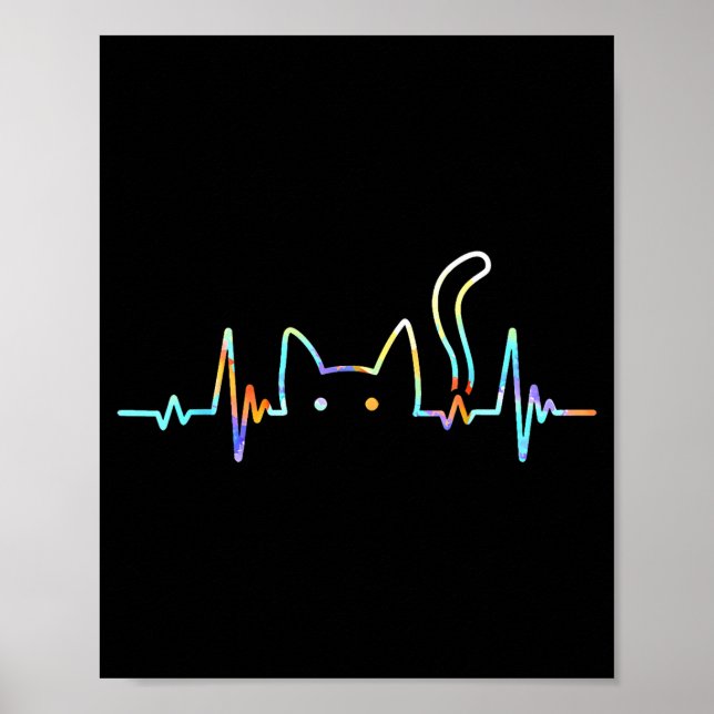 Heartbeat Cat Lover Animal Silhouette Cute Cat  Poster (Front)