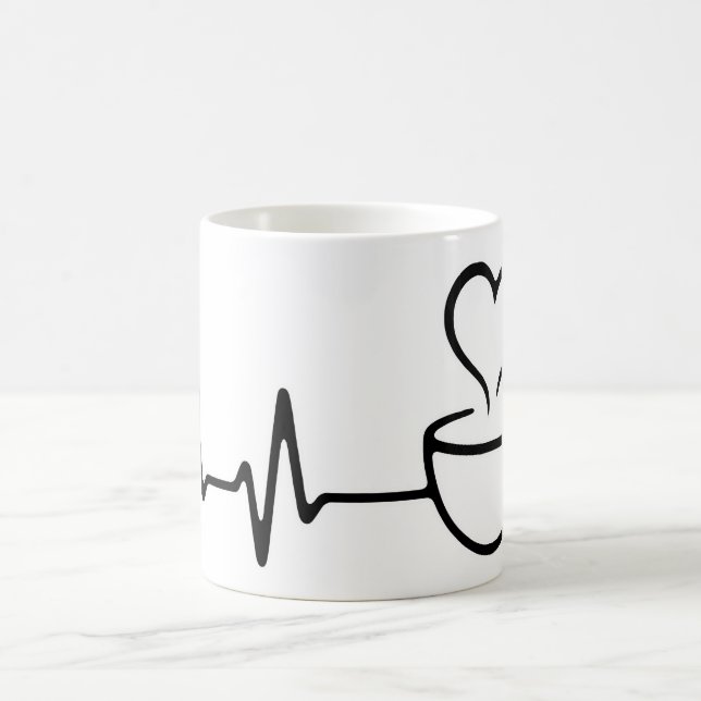 Heartbeat Coffee Line Art Design Coffee Mug (Center)
