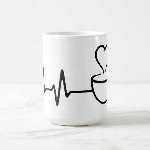 Heartbeat Coffee Line Art Design Magic Mug