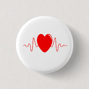 Heartbeat design 3 cm round badge