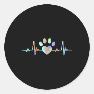 Heartbeat Dog Lover Paw Funny  Classic Round Sticker